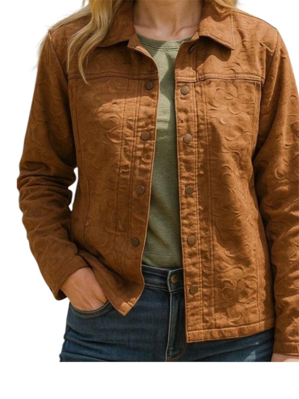 Woolrich Women’s S Fawn Brown Embossed Faux Suede Western Jacket Fall